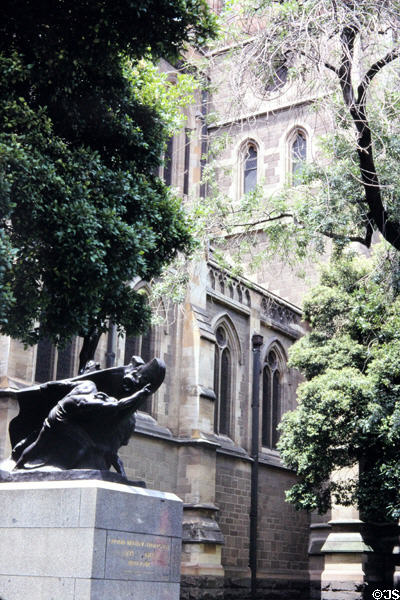 Sculpture in yard of St Paul's Cathedral in Melbourne. Melbourne, Australia.