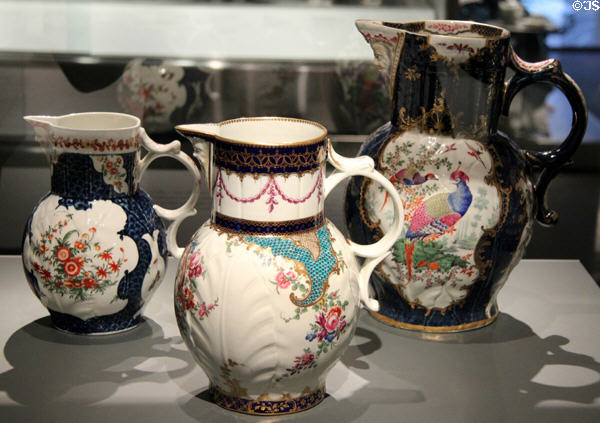 Steatitic (soapstone) cabbage-leaf jugs (c1768-70) by Worcester of England at Gardiner Museum. Toronto, ON.