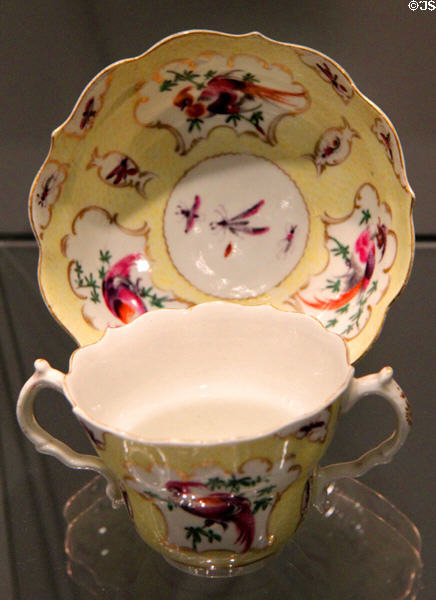 Steatitic (soapstone) chocolate cup & saucer (c1768-72) by Worcester of England at Gardiner Museum. Toronto, ON.