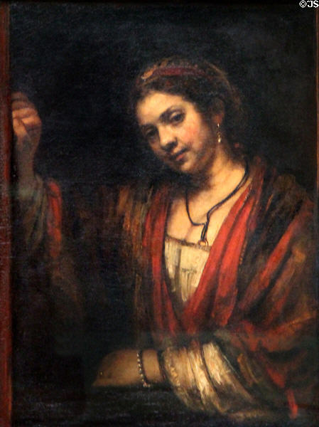 Young women at open door painting (c1656-7) by Rembrandt van Rijn at Berlin Gemaldegalerie. Berlin, Germany.