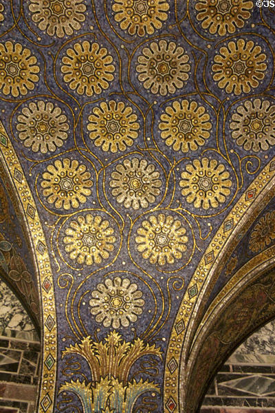 Details of elaborate mosaic in Palatine Chapel at Aachen Cathedral. Aachen, Germany.