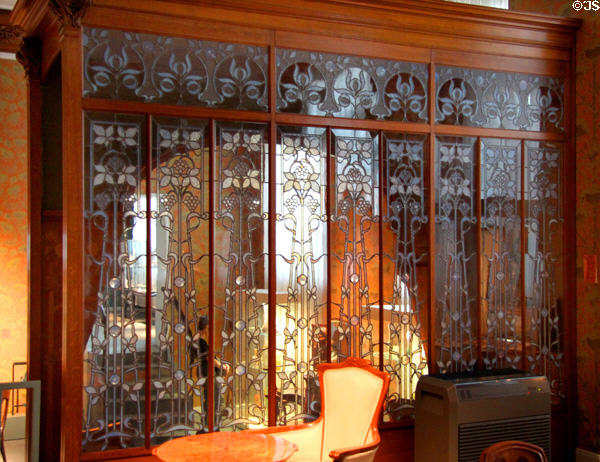 Details of leaded glass window (late 19thC) at Hamburg Decorative Arts Museum. Hamburg, Germany.