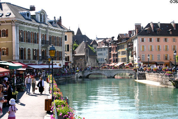 Thiou River through the old town. Annecy, France.