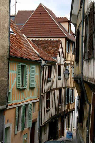 Half-timbered buildings along rue de L'Yonne. Auxerre, France.