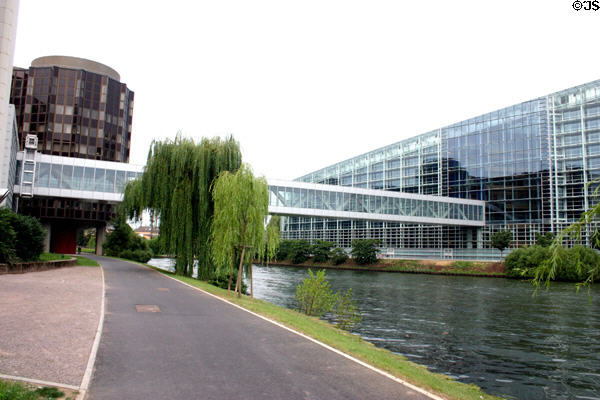 Bridge between Palais de l'Europe & Winston Churchill building. Strasbourg, France.