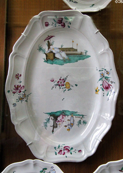 Ceramic Chinese-style platter (18thC) from Strasbourg at Sèvres National Ceramic Museum. Paris, France.