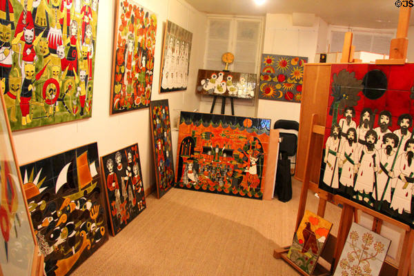 Gwen et Dodik gallery view of Dodik Jégou's paintings based on Brittany folklore & scenes. St Malo, France.