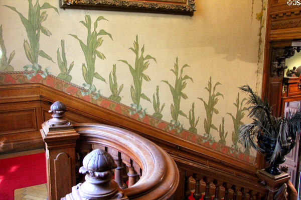 Stairwell with Art Nouveau wall paper at Lumière Museum. Lyon, France.
