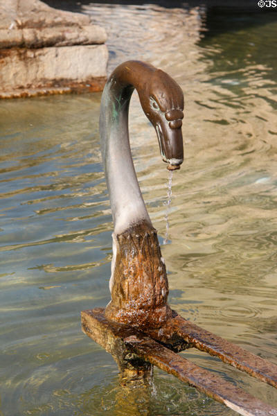 Fountain spout in form of goose (19thC) by Antoine Laurent Dantan on Arles Obelisk pedestal. Arles, France.
