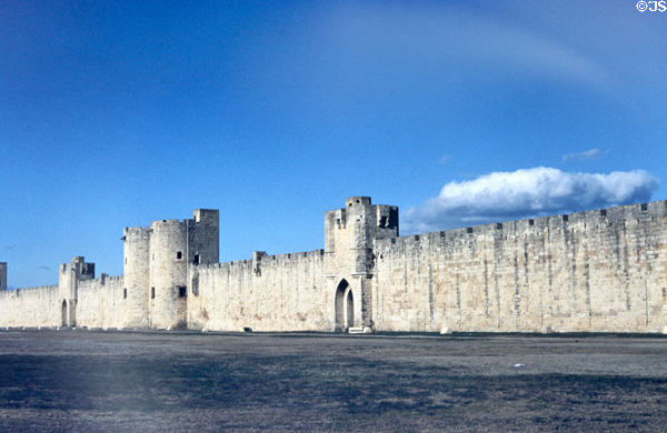 Aigues-Mortes city ramparts of southern wall. Aigues-Mortes, France.
