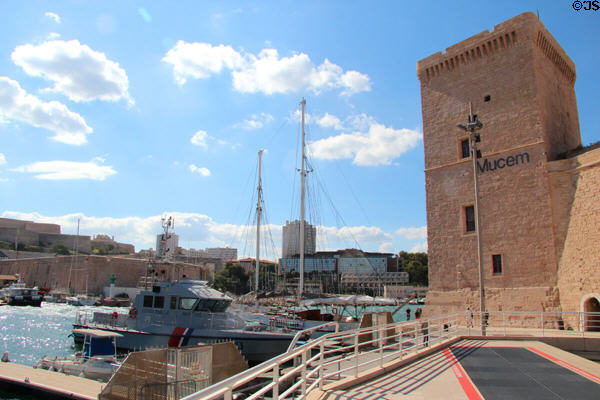 Tower of King René (15thC) of fort Saint-Jean once protected mouth of Marceille port & now part of MuCEM museum. Marseille, France.