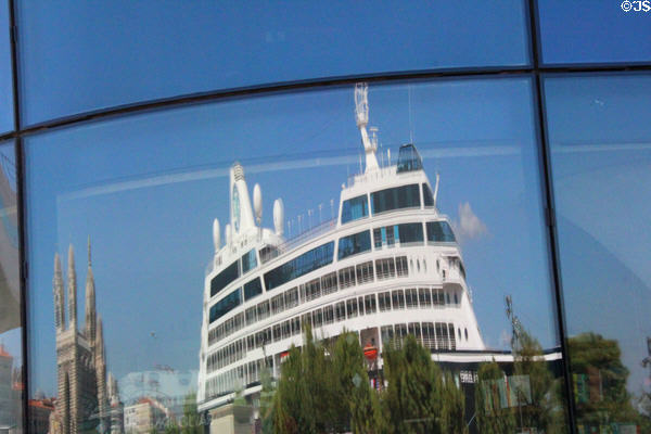 Reflection of cruise ship. Marseille, France.