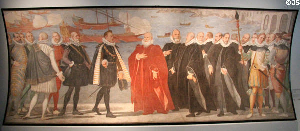 Doge Giacomo Durazzo Grimaldi receives Don Juan of Austria 1574 at Genoa painting (1584) by Lazzaro Tavarone at Museum of European and Mediterranean Civilisations. Marseille, France.