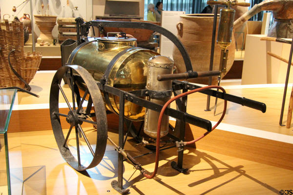 Pump to spray sulfur on grape vines (1878) from France at Museum of European and Mediterranean Civilisations. Marseille, France.