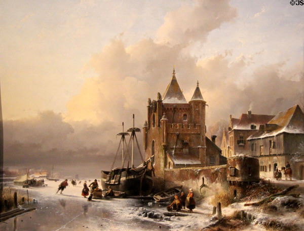 Winter Landscape with Ice Skaters painting (1838) by Andreas Schelfhout at Villa Vauban Museum. Luxembourg, Luxembourg.
