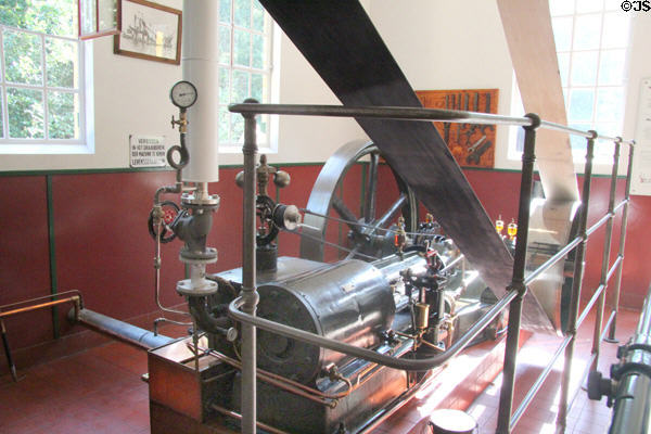 Steam engine power equipment in Veenwouden dairy factory at Arnhem Openlucht Museum. Arnhem, Netherlands.