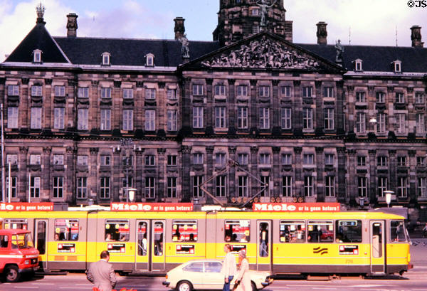 Articulated tram in Amsterdam. Amsterdam, Netherlands.