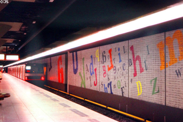 Decorations in underground subway in Amsterdam. Amsterdam, Netherlands.