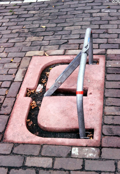 Private parking place protected by lockable lift bar in Amsterdam. Amsterdam, Netherlands.
