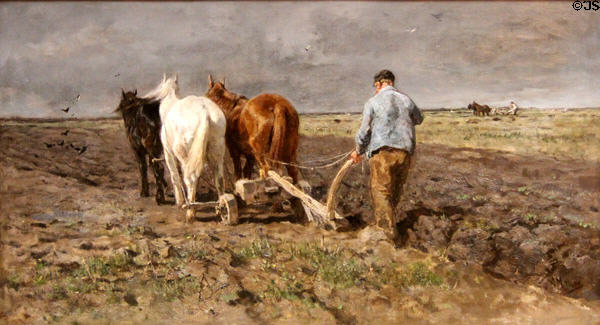 Ploughman with horses painting (c1877) by Anton Mauve at Teylers Museum. Haarlem, Netherlands.