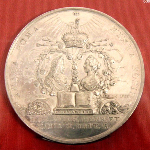 Coronation of William & Mary as King & Queen of England in 1689 commemorative medal by Reiner Arondeaux at Teylers Museum. Haarlem, Netherlands.