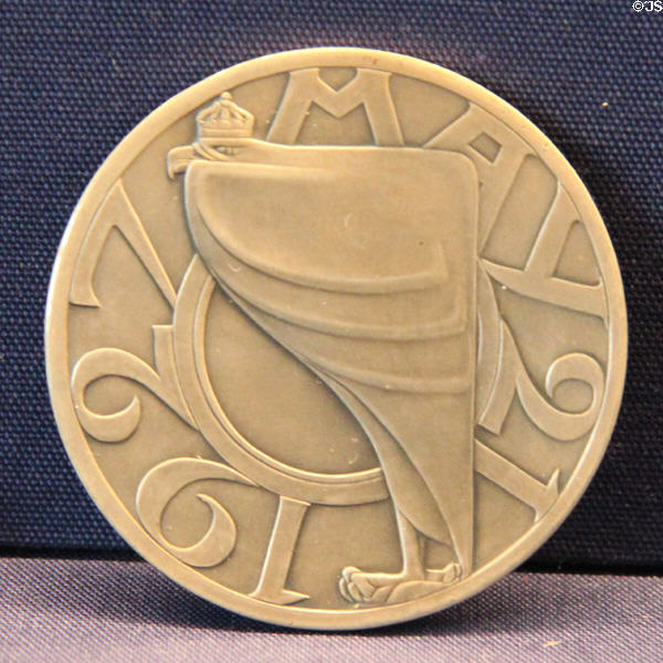 First non-stop New York to Paris solo flight by Charles Lindberg commemorative medal (1927) by Jacob van Goor at Teylers Museum. Haarlem, Netherlands.