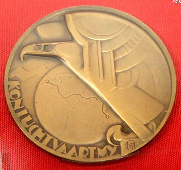 Opening of weekly airmail service to Dutch East Indies commemorative medal (1931) by Van der Hoef at Teylers Museum. Haarlem, Netherlands.