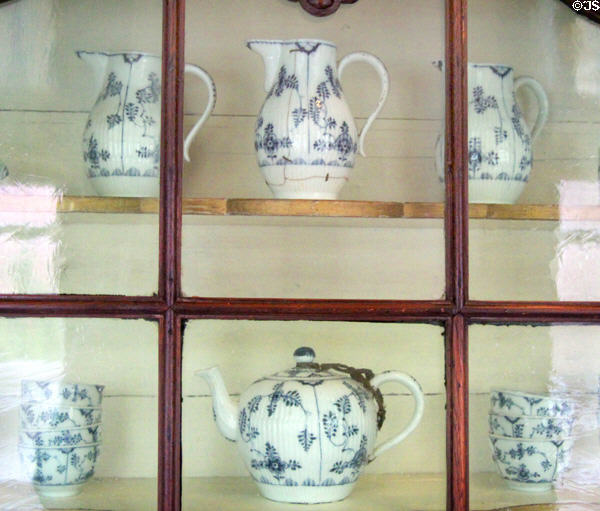 Blue & white ceramic pitchers & tea set in home of Pieter Teyler at Teylers Museum. Haarlem, Netherlands.