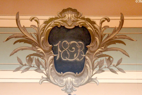 Crest with year of updating of home at Teylers Museum. Haarlem, Netherlands.