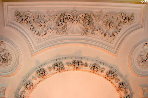 Decorative plaster designs on ceiling of bedchamber reserved for Queen Mary II. Het Loo, Netherlands.
