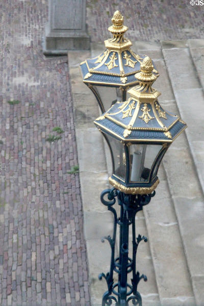 Ornate wrought iron gilded light standards outside Het Loo Palace. Het Loo, Netherlands.