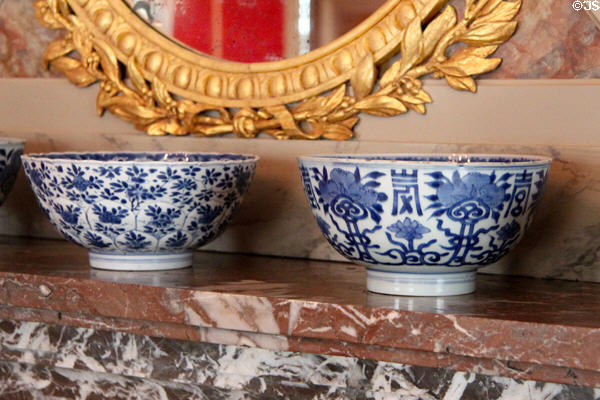 Delftware bowls on mantel in Princess Mary's Antechamber. Het Loo, Netherlands.
