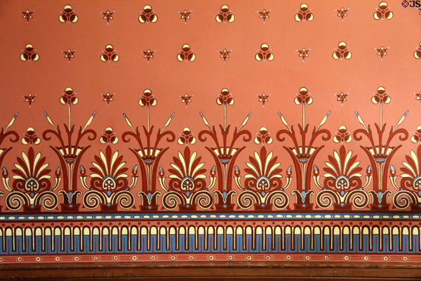 Stenciled dining room wall at Holmwood. Glasgow, Scotland.
