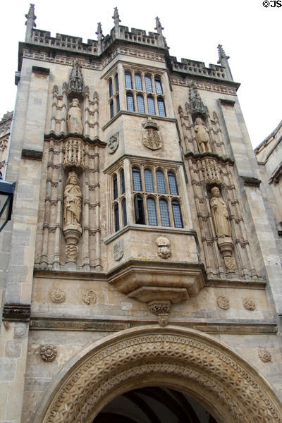 The arch of Abbot's Gatehouse with medieval statues above. Bristol, England.