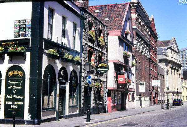 Historic core of downtown Bristol (mid-1990's). Bristol, England.