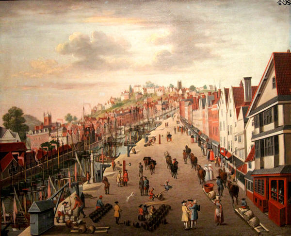 Broad Quay painting (c1760) reflecting the time when Bristol, after London, was the most important port in England, British School at M-Shed Museum. Bristol, England.