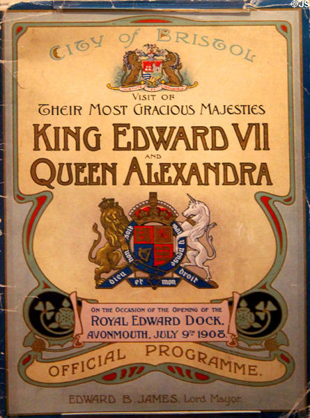 Program cover (1908) for visit of King Edward VII & Queen Alexandra to Bristol at M-Shed Museum. Bristol, England.