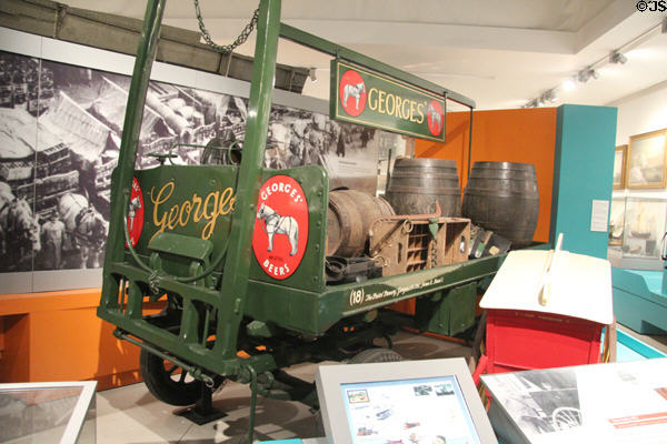 Georges Brewery Dray (c1925) made in Bristol by Fivash & Son & used to carry bottled beer & mineral water throughout Bristol at M-Shed Museum. Bristol, England.