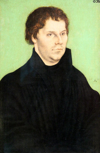 Portrait of Martin Luther painting (1525) by Lucas Cranach, the Elder who was a close friend at Bristol Museum & Art Gallery. Bristol, England.