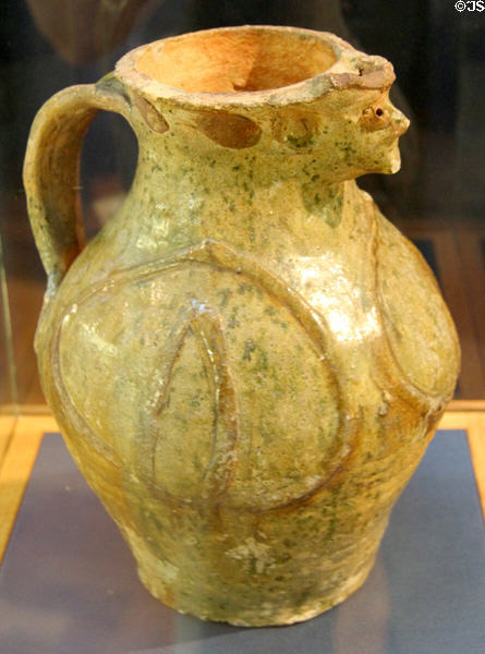 Ceramic jug (c1350), likely made in the Redcliffe district of Bristol at Bristol Museum & Art Gallery. Bristol, England.