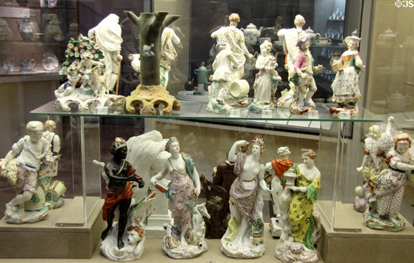 Display of Plymouth & Bristol porcelain figures (c1770-5), at Bristol Museum & Art Gallery. Bristol, England.