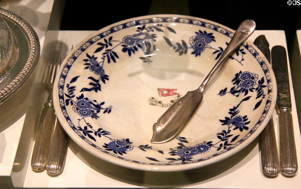 White Star line plate & silverware at Ulster Transport Museum. Belfast, Northern Ireland.