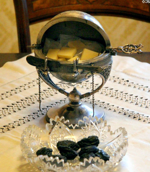 Silver butter dish with rolltop dome at Arizona History Museum. Tucson, AZ.