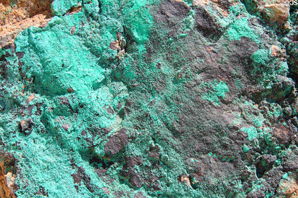 Azurite, Malachite & Chrysacolla boulder in landscaping at Pima Air & Space Museum. Tucson, AZ.