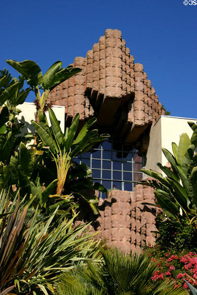 Lloyd Wright's block projections on facade of Sowden House. Los Angeles, CA.