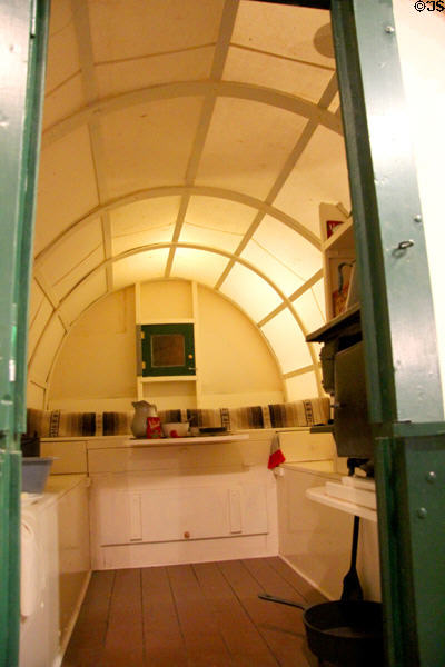 Interior of Studebaker covered wagon at El Dorado County Historical Museum. Placerville, CA.