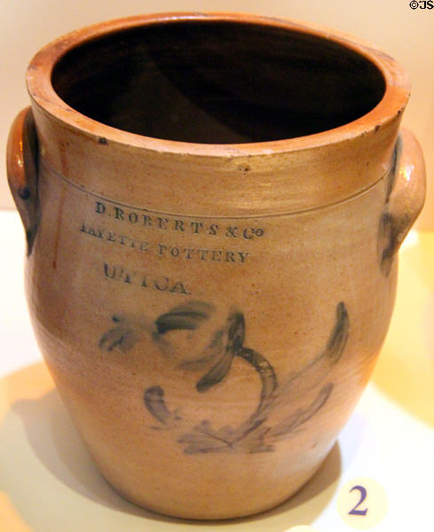 Stoneware crock (1829) by David Roberts of Utica, NY at National Museum of American History. Washington, DC.