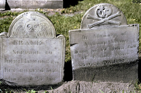 Tombstones of servant & young woman in Old Granary Burial Ground. Boston, MA.