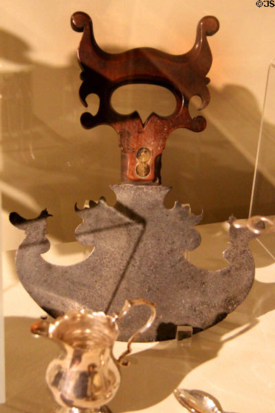 Steel food chopper with wooden handle (1850-70) from Northern Europe at Concord Museum. Concord, MA.