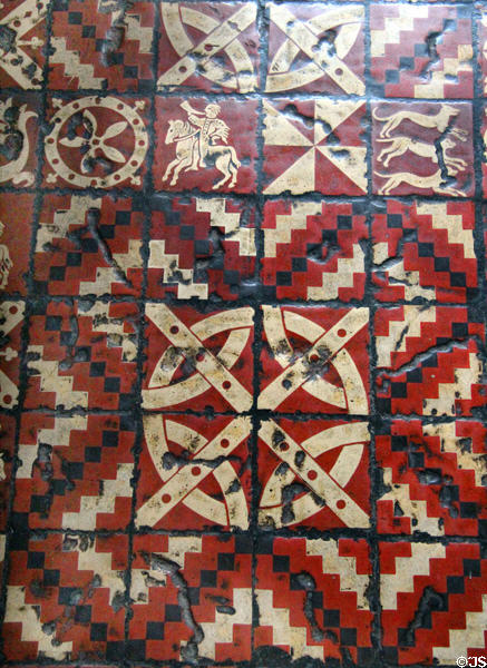 Dining room floor tiles at Hammond Castle Museum. Gloucester, MA.